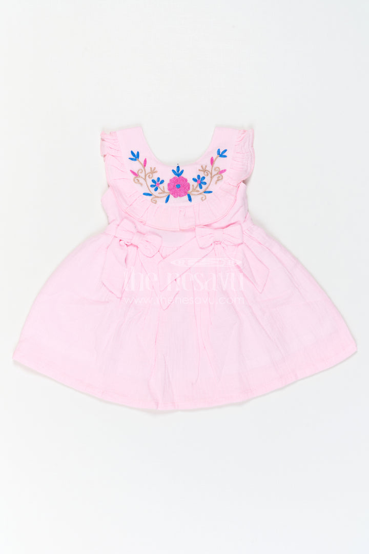 The Nesavu Baby Cotton Frocks Infant Girl Frock for Festive Family Portraits Nesavu 14 (6M) / Pink / Muslin Cotton BFJ1012C-14 Nesavu Infant Girl Frock For Festive Family Portraits With Soft Muslin Cotton And Thread Work
