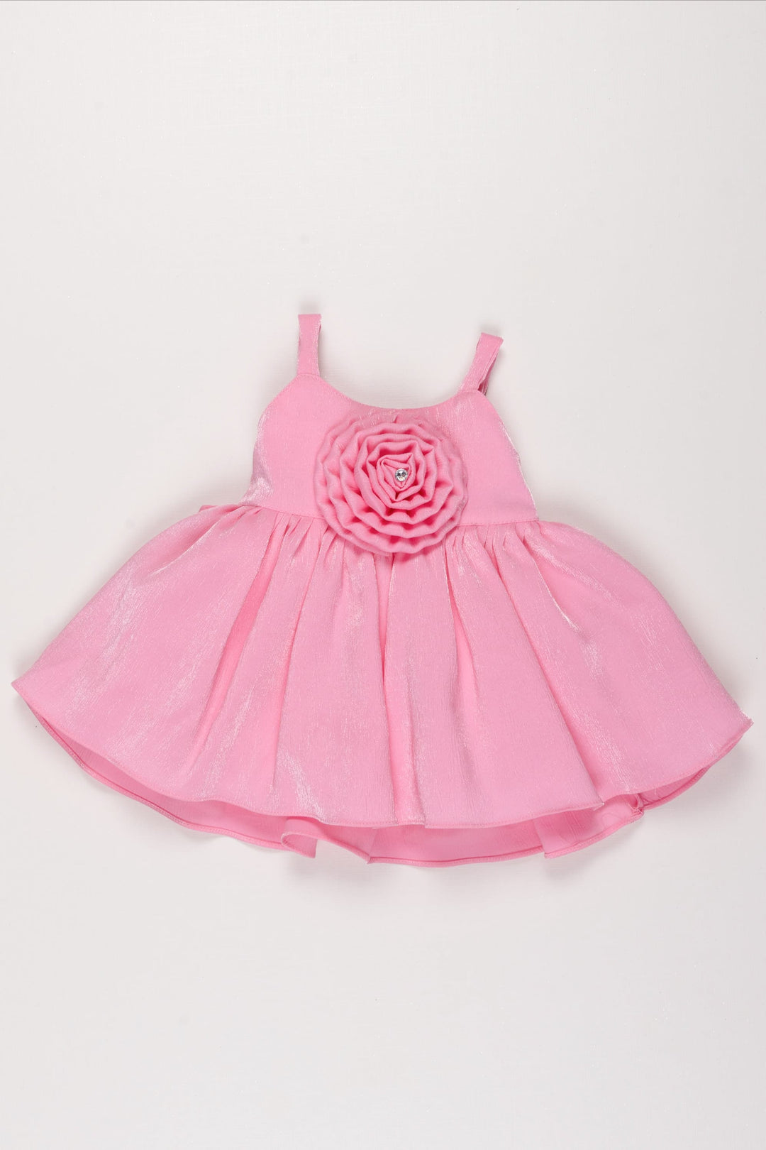 The Nesavu Baby Fancy Frock Infant Girl's Light Pink Organza Frock with Large Rosette Detail Nesavu 10 (NB) / Pink BFJ501A-10 Light Pink Rosette Organza Frock for Infants | Special Occasion Dress | The Nesavu
