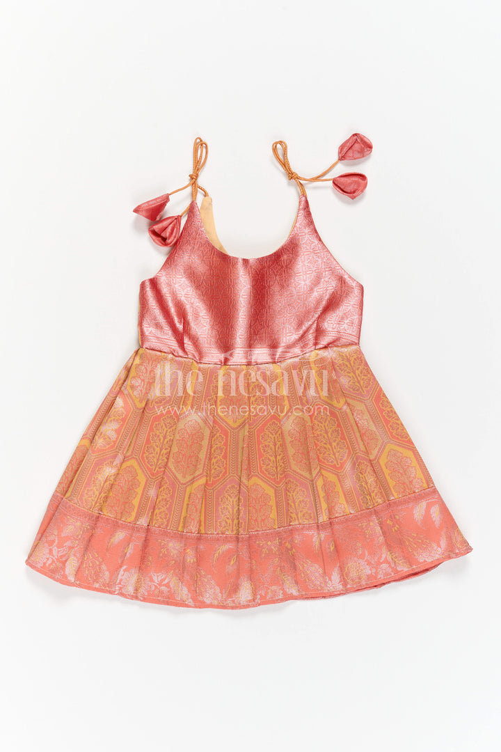 The Nesavu Girls Kanchi Silk Frock Infant Kanchi Silk Frock for Baby Shower Function Nesavu Nesavu Infant Kanchi Silk Frock For Baby Shower Function With Big Border Festive Design