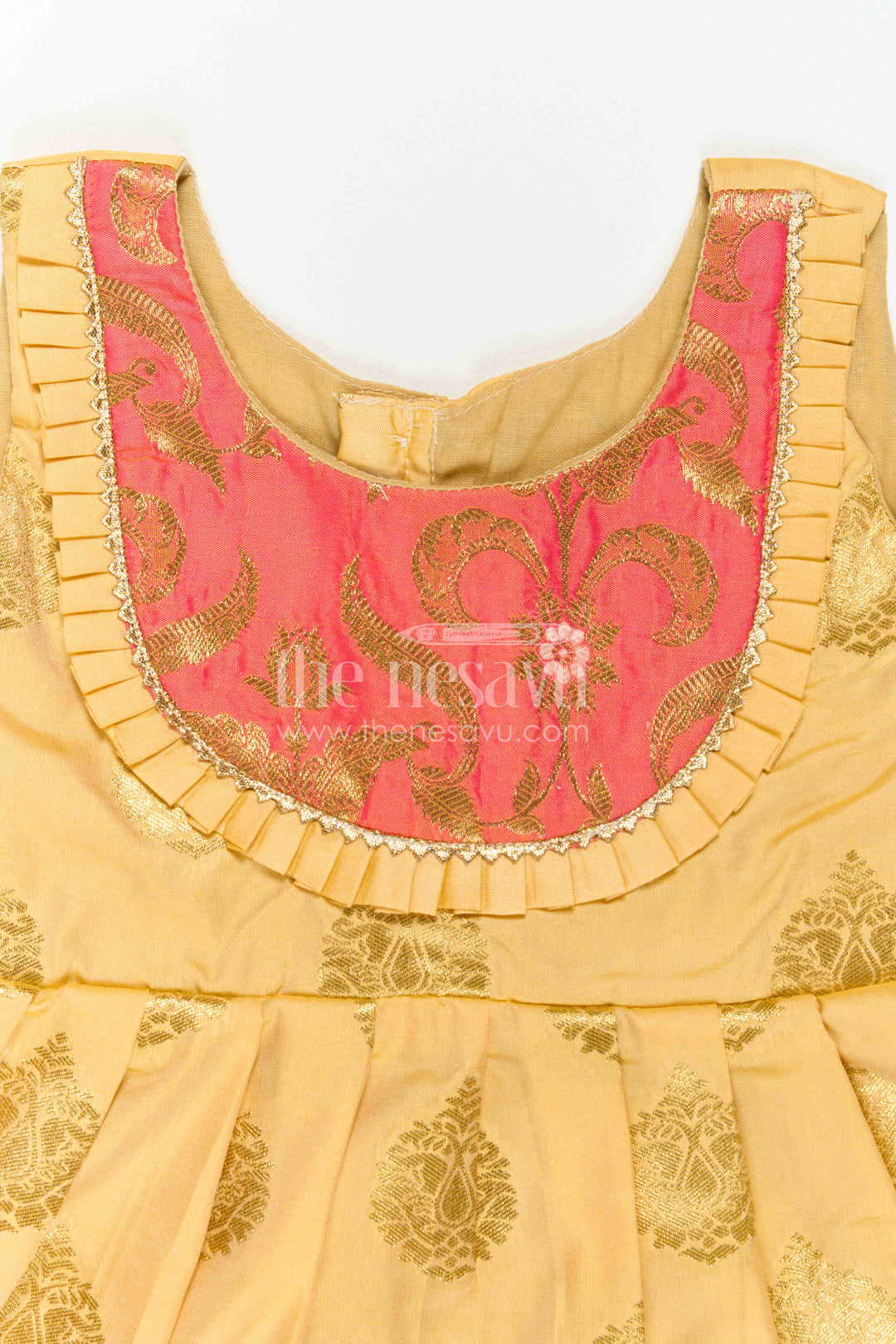 The Nesavu Girls Kanchi Silk Frock Infant Kanchi Silk Frock for Naming Ceremony and Pooja Nesavu Nesavu Infant Kanchi Silk Frock For Naming Ceremony And Pooja With Small Border Design