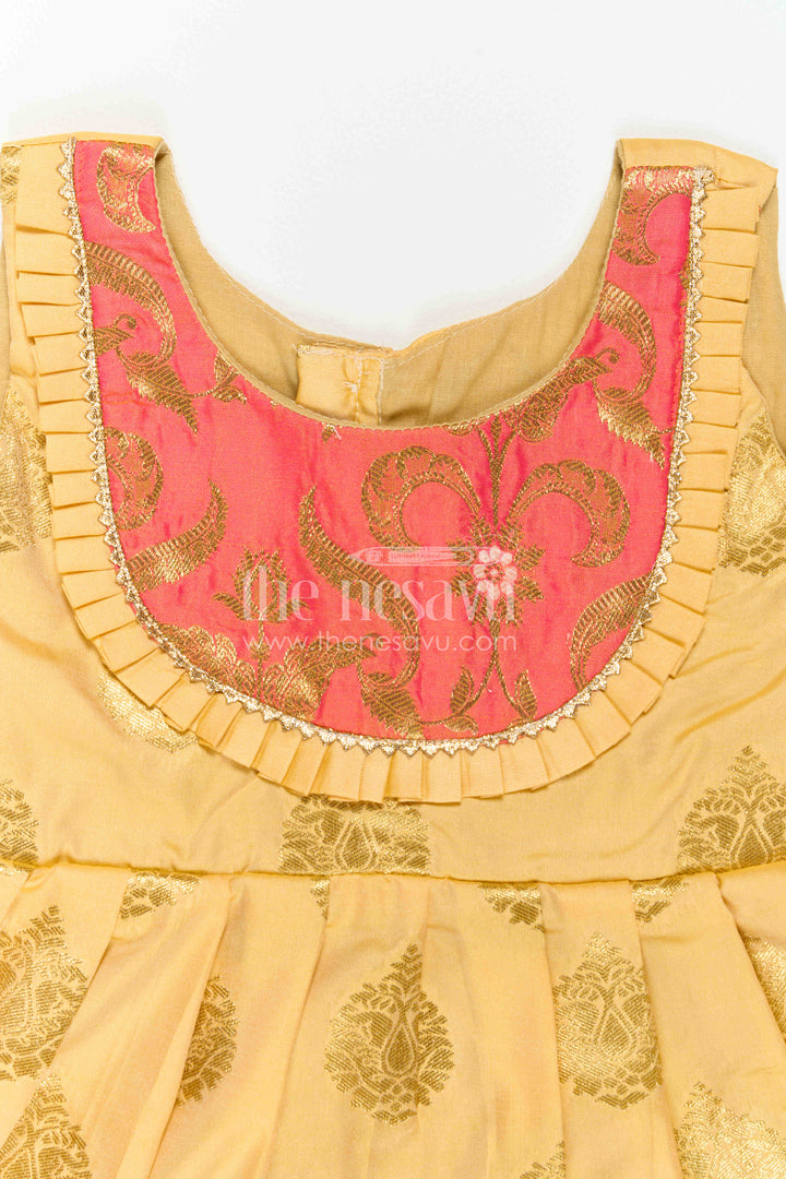 The Nesavu Girls Kanchi Silk Frock Infant Kanchi Silk Frock for Naming Ceremony and Pooja Nesavu Nesavu Infant Kanchi Silk Frock For Naming Ceremony And Pooja With Small Border Design