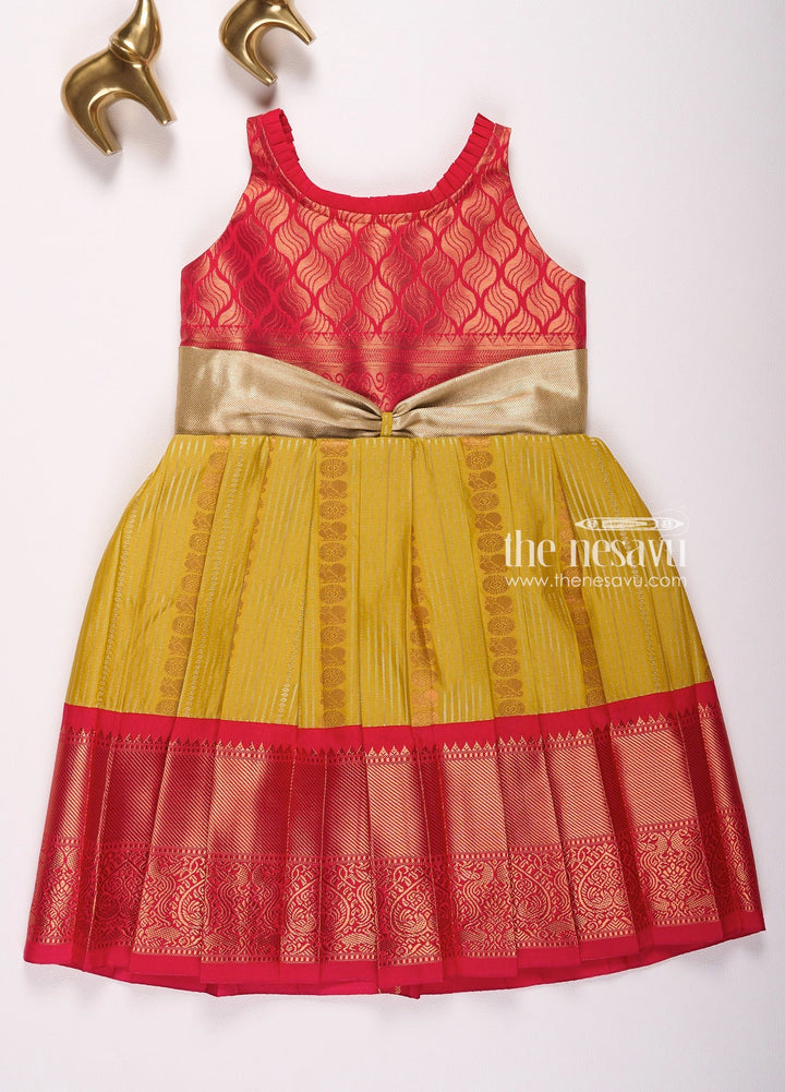 The Nesavu Girls Kanchi Silk Frock Infant Kanchivaram Silk Frock for Girls Perfect for Namakarana Nesavu Infant Kanchivaram Silk Frock for Girls - Ideal for Namakarana
