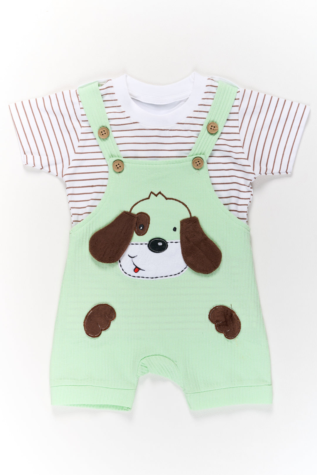 The Nesavu Baby Casual Sets Infant Summer Outfits Cotton Green Dog Romper with Striped T-Shirt Nesavu 14 (6M) / Green BCS186A-14 Infant Summer Outfits Cotton Green Dog Romper Striped T-Shirt | The Nesavu