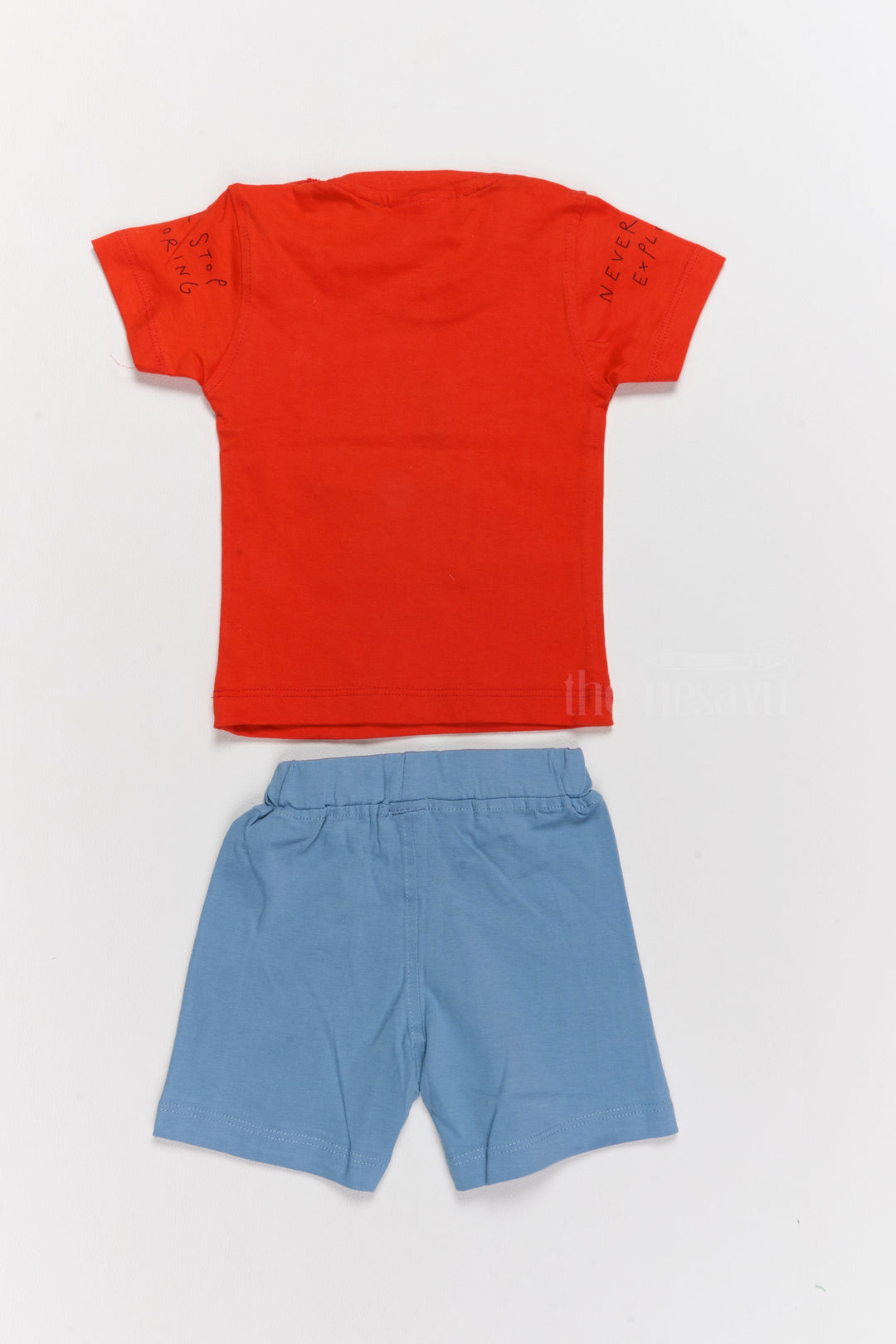 The Nesavu Baby Casual Sets Infant Western Wear Cotton Red T-Shirt with Fun Print and Blue Shorts Nesavu Infant Western Wear Cotton Red T-Shirt Blue Shorts Set | The Nesavu