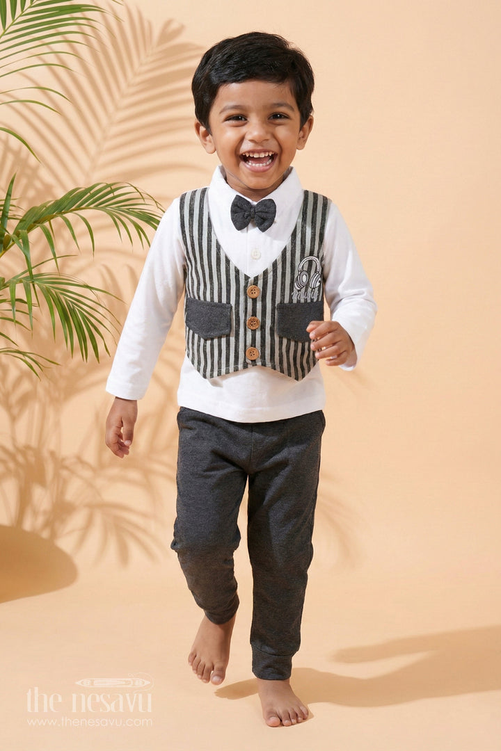 The Nesavu Baby Casual Sets Infant Winter Outfits Cotton Two-Piece Set with Striped Vest and Black Pants Nesavu 10 (NB) / Multicolor BCS181A-10 Infant Winter Outfits Cotton Two-Piece Set Striped Vest Black Pants | The Nesavu