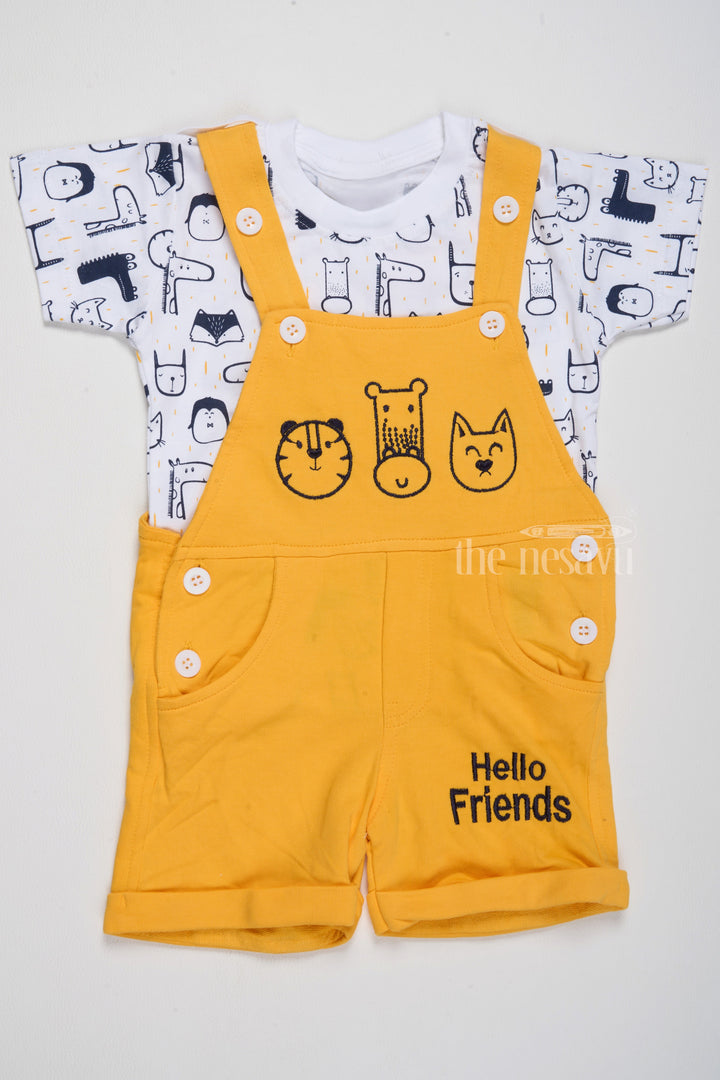 The Nesavu Baby Casual Sets Infant Yellow Easter Dress Animal Applique Dungaree with Printed T-Shirt Nesavu 14 (6M) / Yellow BCS190A-14 Infant Yellow Easter Dress Animal Applique Dungaree Printed T-Shirt | The Nesavu