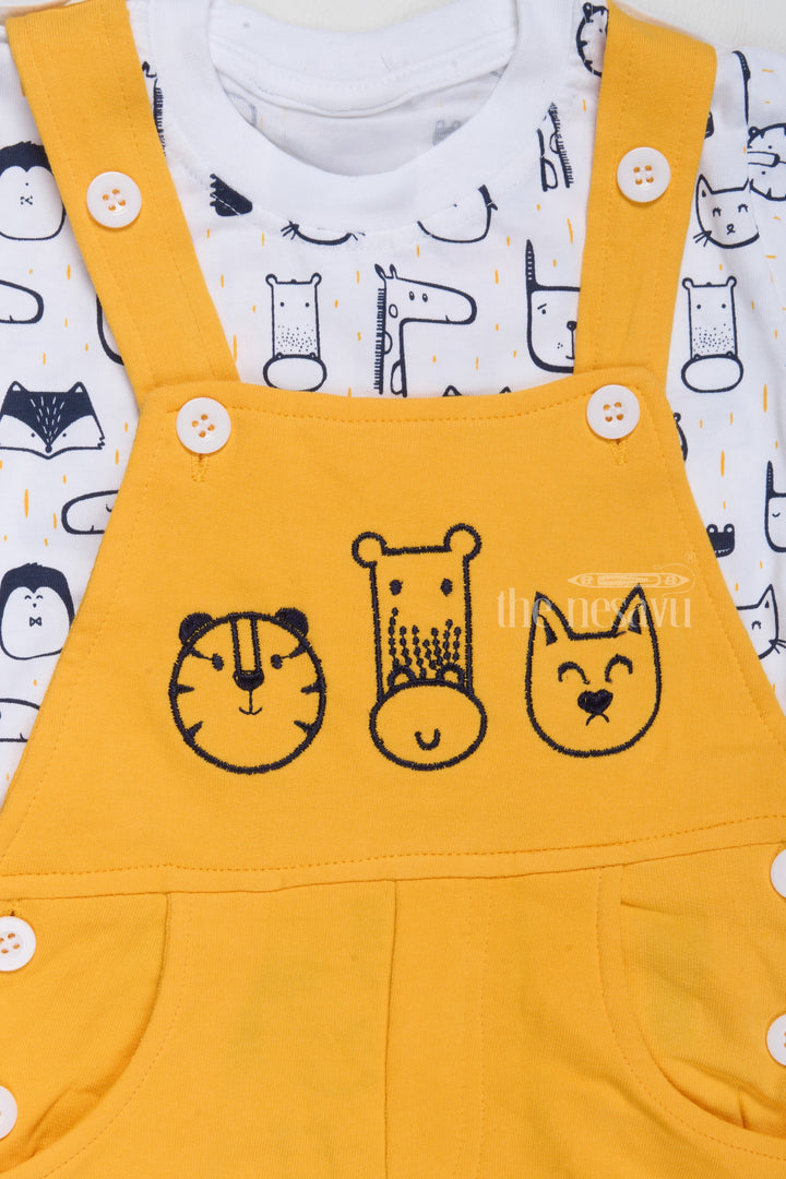The Nesavu Baby Casual Sets Infant Yellow Easter Dress Animal Applique Dungaree with Printed T-Shirt Nesavu Infant Yellow Easter Dress Animal Applique Dungaree Printed T-Shirt | The Nesavu