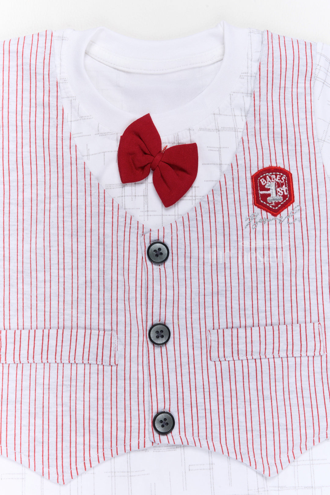 The Nesavu Baby Casual Sets Infants Winter Wear Cotton Red Shorts with Striped Vest and Bowtie Nesavu Infants Winter Wear Cotton Striped Vest Red Bowtie Shorts | The Nesavu
