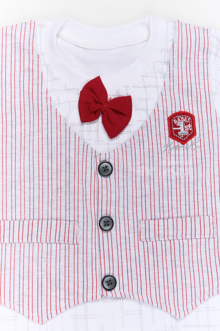 The Nesavu Baby Casual Sets Infants Winter Wear Cotton Red Shorts with Striped Vest and Bowtie Nesavu Infants Winter Wear Cotton Striped Vest Red Bowtie Shorts | The Nesavu