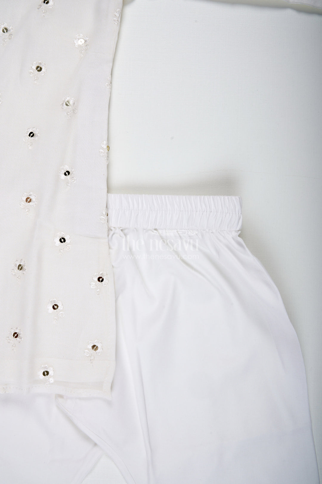 The Nesavu Boys Kurtha Set Ivory Chanderi Kurta Set for Boys with Mirror Work for Special Occasions Nesavu Nesavu Boys Ivory Chanderi Kurta Set Mirror Work Ethnic Festive Wear Toddlers