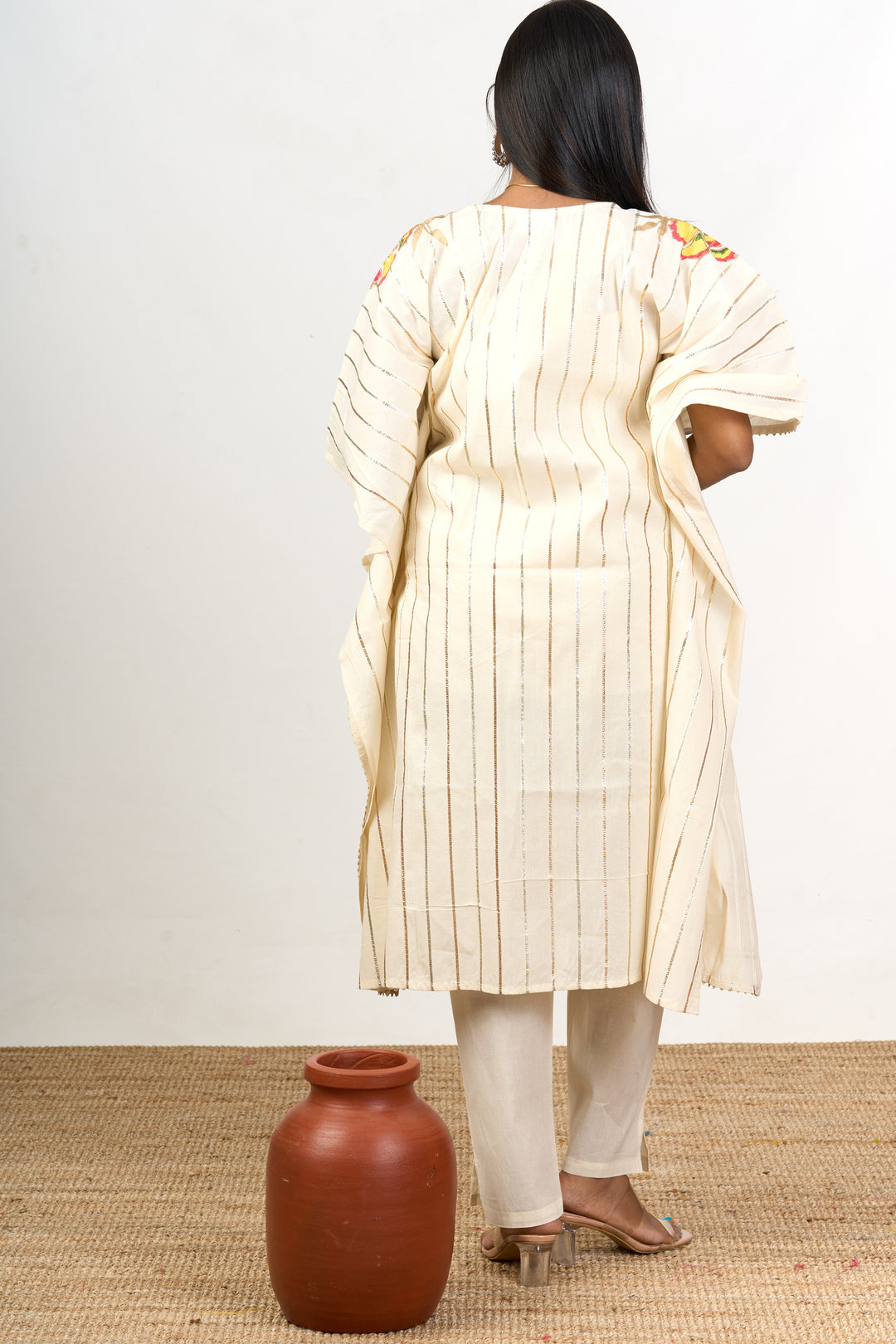 The Nesavu Womens Co-Ord Sets Ivory Co-Ord Dress Set for Women with Unique Embroidery and Timeless Appeal Nesavu Ivory Co-Ord Dress Set Women Cotton Floral Embroidery - | The Nesavu