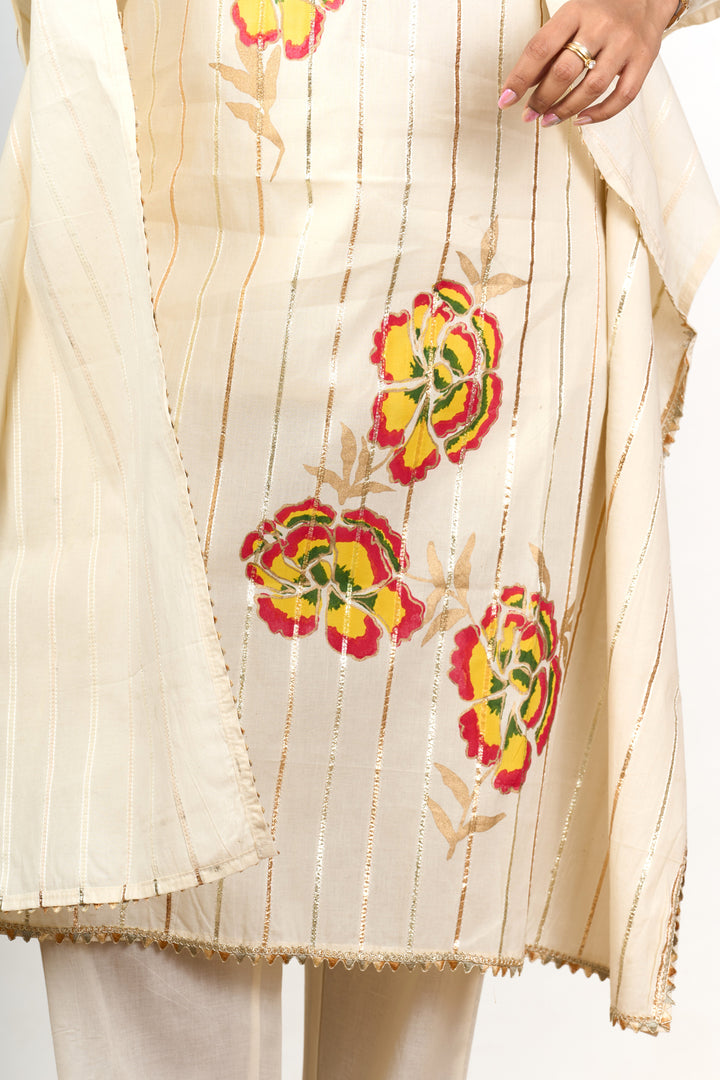 The Nesavu Womens Co-Ord Sets Ivory Co-Ord Dress Set for Women with Unique Embroidery and Timeless Appeal Nesavu Ivory Co-Ord Dress Set Women Cotton Floral Embroidery - | The Nesavu