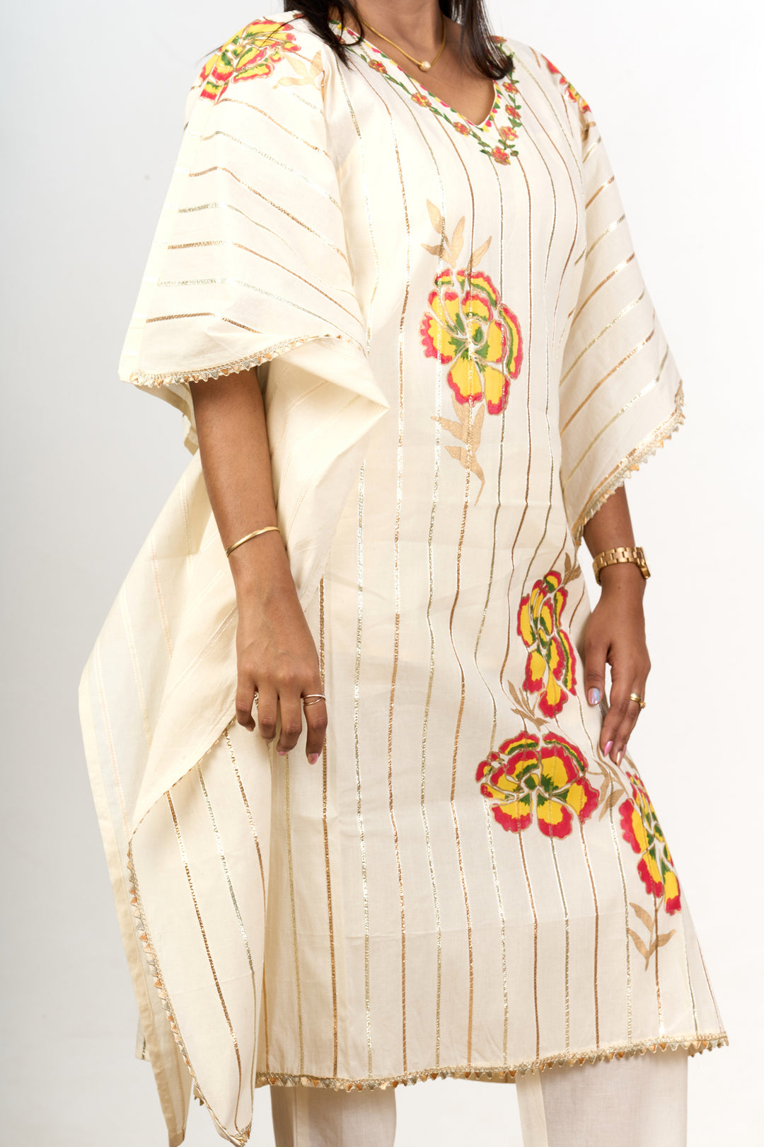 The Nesavu Womens Co-Ord Sets Ivory Co-Ord Dress Set for Women with Unique Embroidery and Timeless Appeal Nesavu Ivory Co-Ord Dress Set Women Cotton Floral Embroidery - | The Nesavu