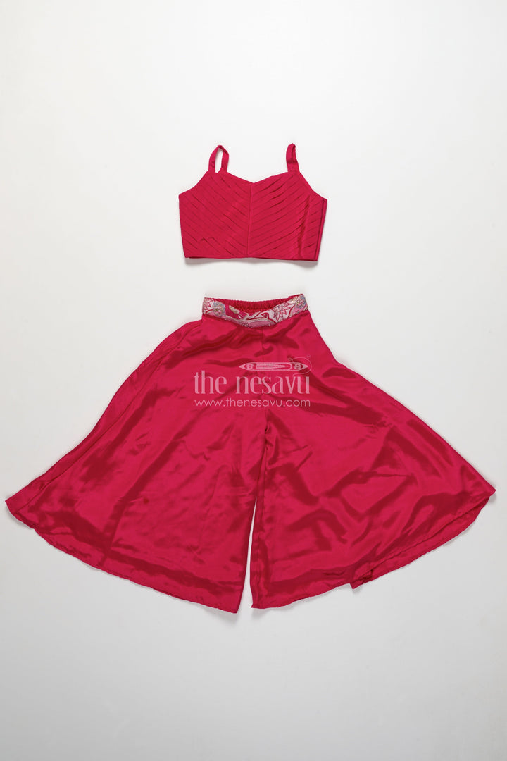 The Nesavu Girls Sharara / Plazo Set Jacket-Style Girls Sharara Set with Embroidered Detailing for Festive Layering Nesavu Nesavu layered sharara set girls embroidered jacket pleated top