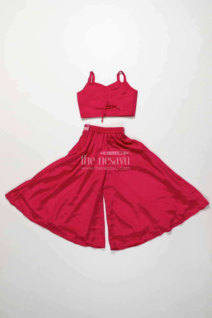 The Nesavu Girls Sharara / Plazo Set Jacket-Style Girls Sharara Set with Embroidered Detailing for Festive Layering Nesavu Nesavu layered sharara set girls embroidered jacket pleated top