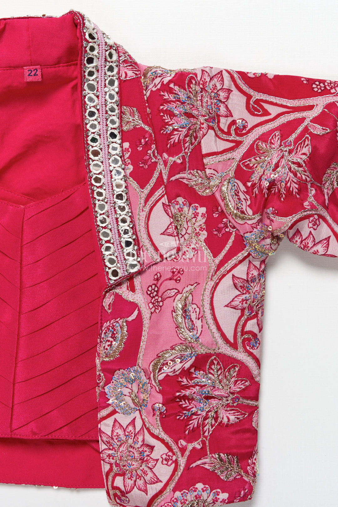 The Nesavu Girls Sharara / Plazo Set Jacket-Style Girls Sharara Set with Embroidered Detailing for Festive Layering Nesavu Nesavu layered sharara set girls embroidered jacket pleated top