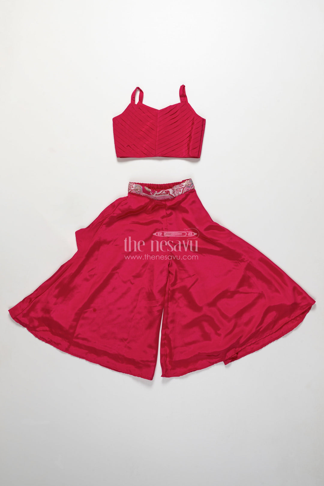 The Nesavu Girls Sharara / Plazo Set Jacket-Style Girls Sharara Set with Embroidered Detailing for Festive Layering Nesavu Nesavu layered sharara set girls embroidered jacket pleated top