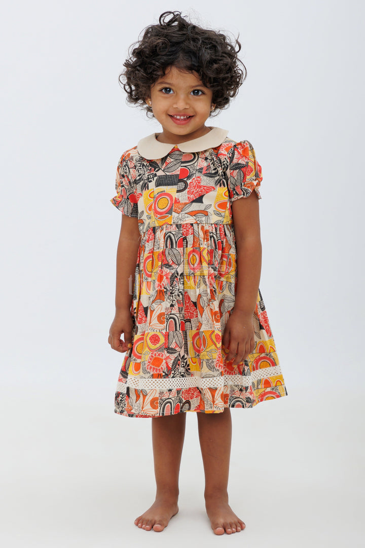 The Nesavu Girls Cotton Frock Jaipur Cotton Print Puff Sleeve Frock - Multicolor Nesavu 10 (NB) / multicolor GFC1358B-10 Multicolor Jaipur Cotton Print Puff Sleeve Frock for Girls