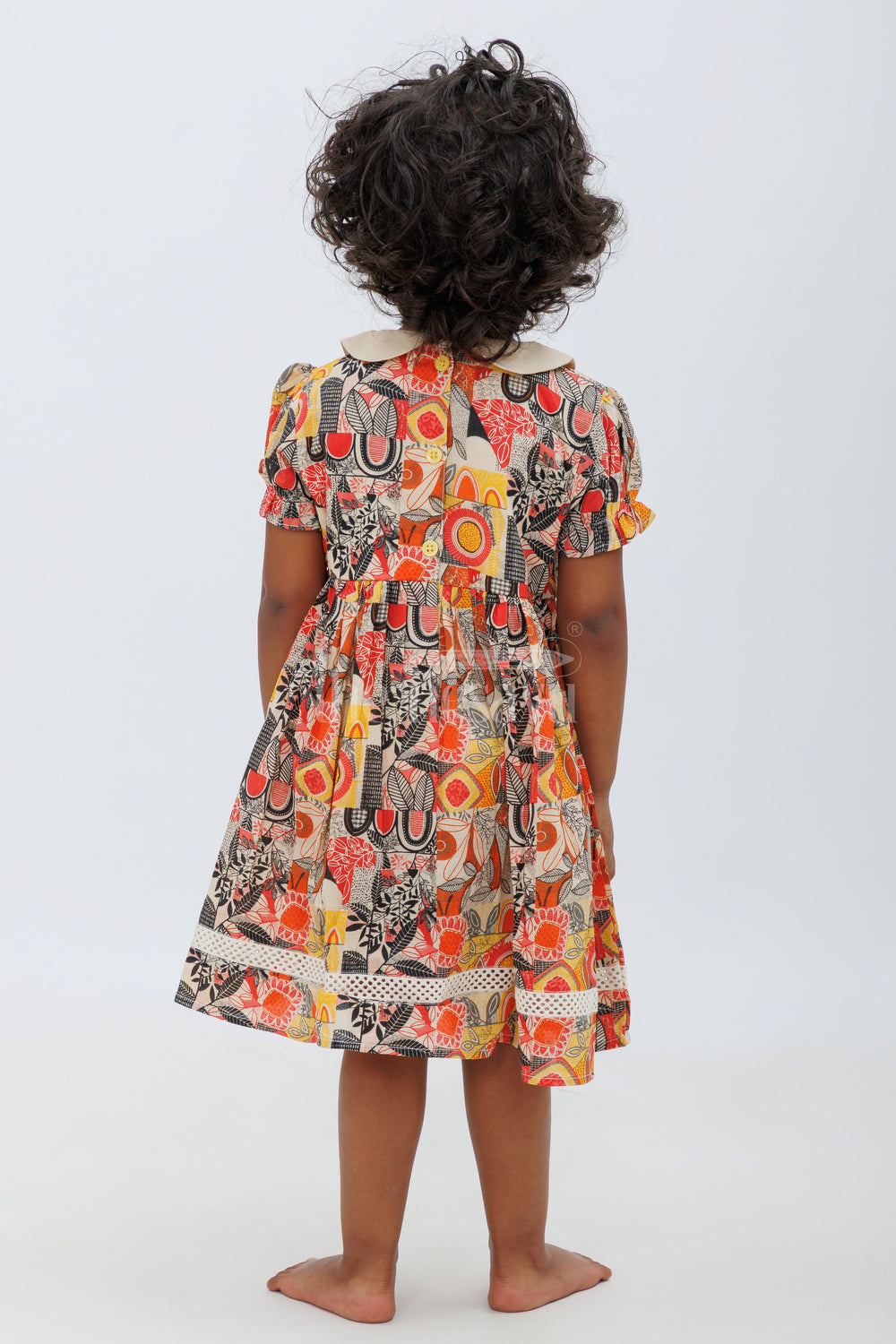 The Nesavu Girls Cotton Frock Jaipur Cotton Print Puff Sleeve Frock - Multicolor Nesavu Multicolor Jaipur Cotton Print Puff Sleeve Frock for Girls