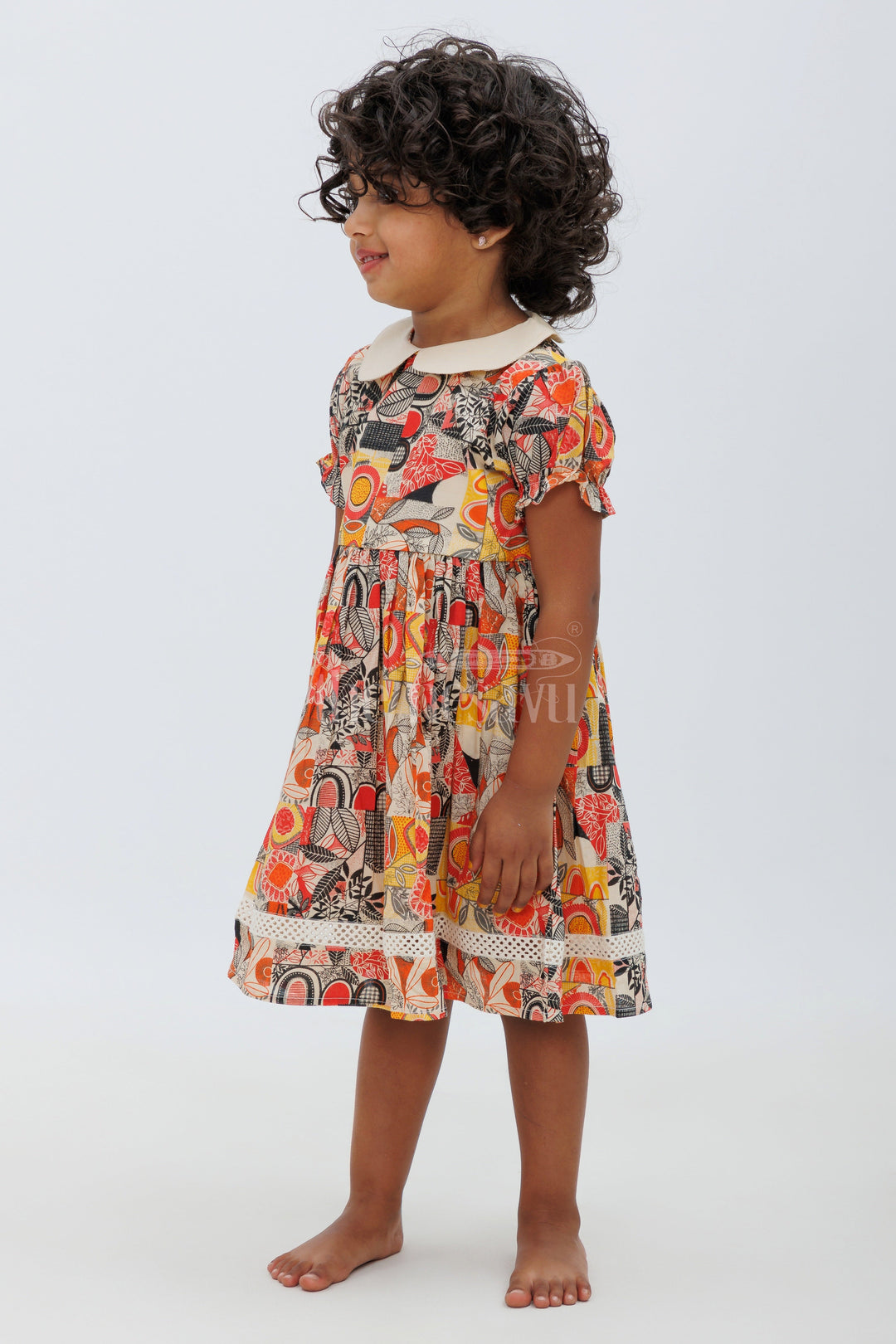 The Nesavu Girls Cotton Frock Jaipur Cotton Print Puff Sleeve Frock - Multicolor Nesavu Multicolor Jaipur Cotton Print Puff Sleeve Frock for Girls