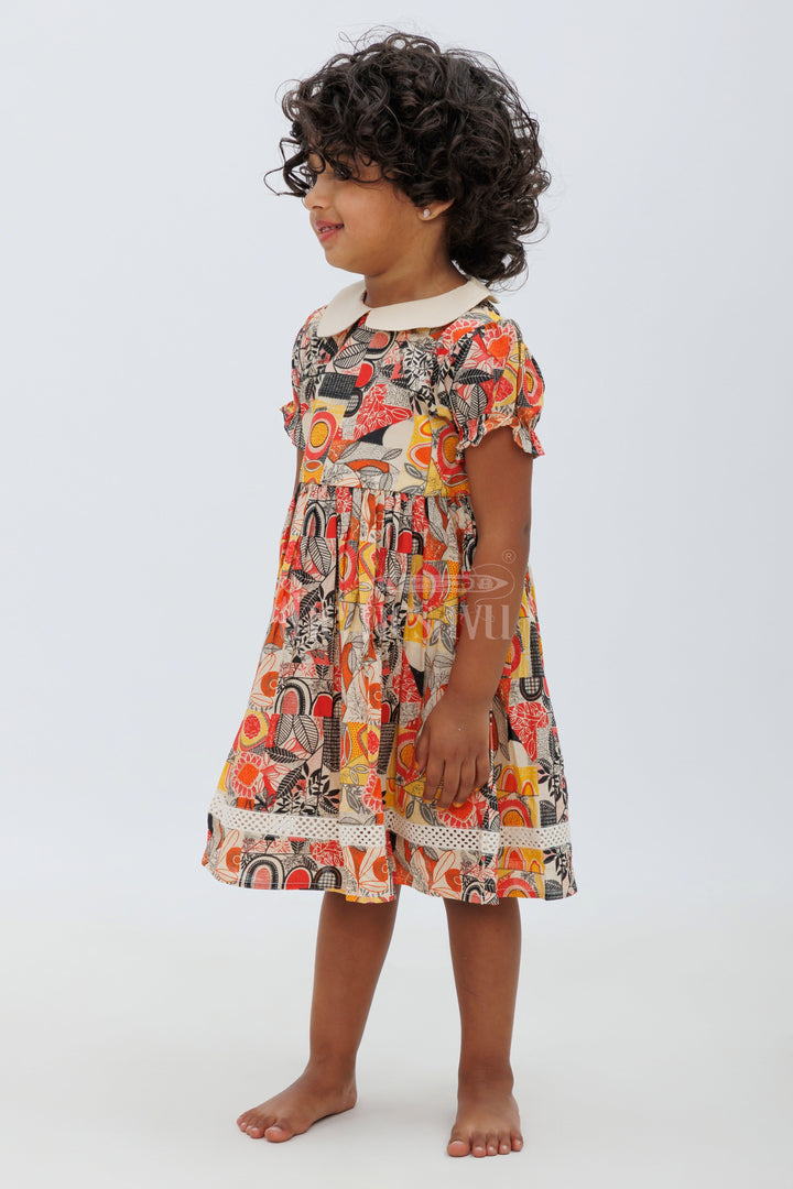 The Nesavu Girls Cotton Frock Jaipur Cotton Print Puff Sleeve Frock - Multicolor Nesavu Multicolor Jaipur Cotton Print Puff Sleeve Frock for Girls