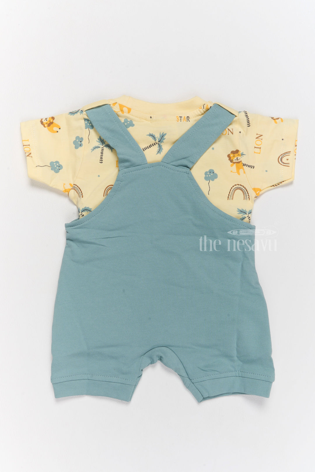 The Nesavu Baby Casual Sets Janmashtami Dress for Newborn Blue Lion-Themed Dungaree with Printed Yellow T-Shirt Nesavu Janmashtami Dress Newborn Blue Lion Dungaree Printed T-Shirt | The Nesavu