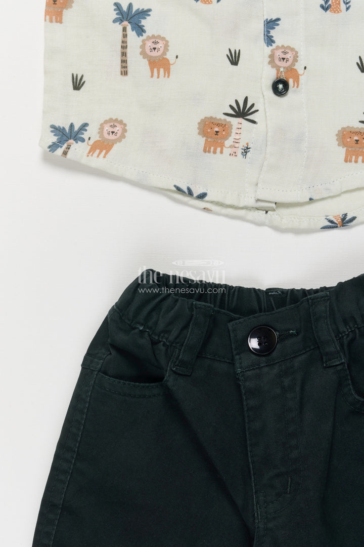 The Nesavu Boys Casual Set Jungle Theme Casual Outfit for Toddler Boys with Printed Shirt and Elastic Pants Nesavu Nesavu jungle theme toddler boys cotton casual outfit digital print shirt elastic pants