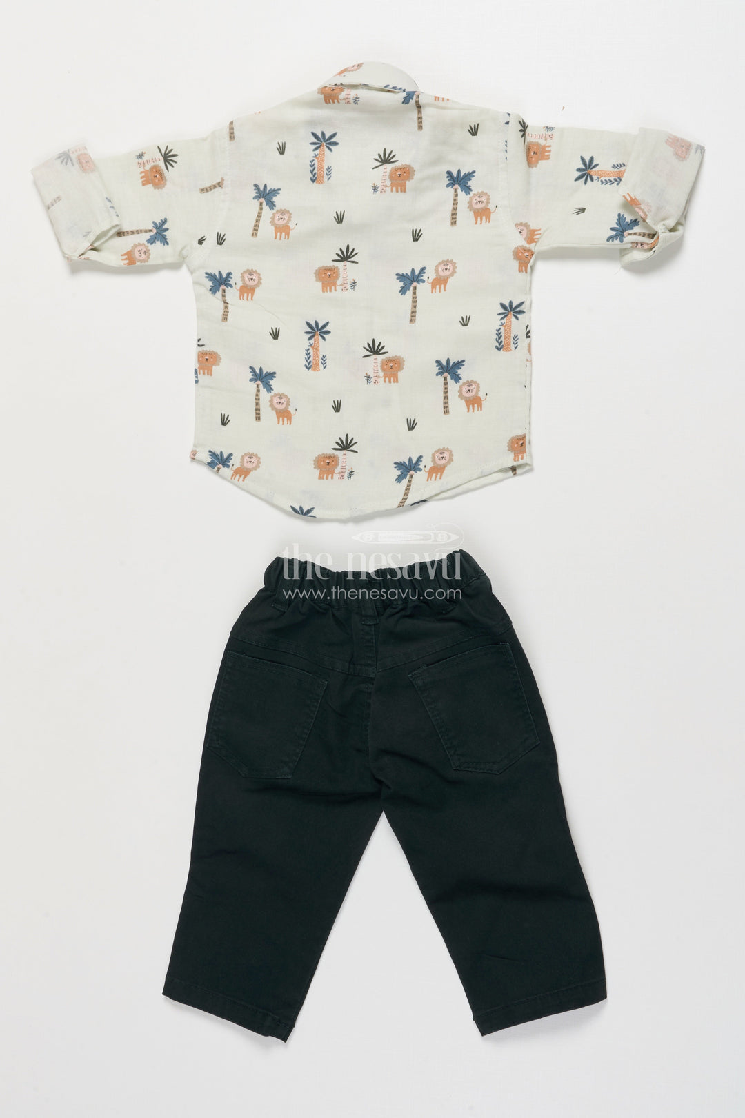 The Nesavu Boys Casual Set Jungle Theme Casual Outfit for Toddler Boys with Printed Shirt and Elastic Pants Nesavu Nesavu jungle theme toddler boys cotton casual outfit digital print shirt elastic pants