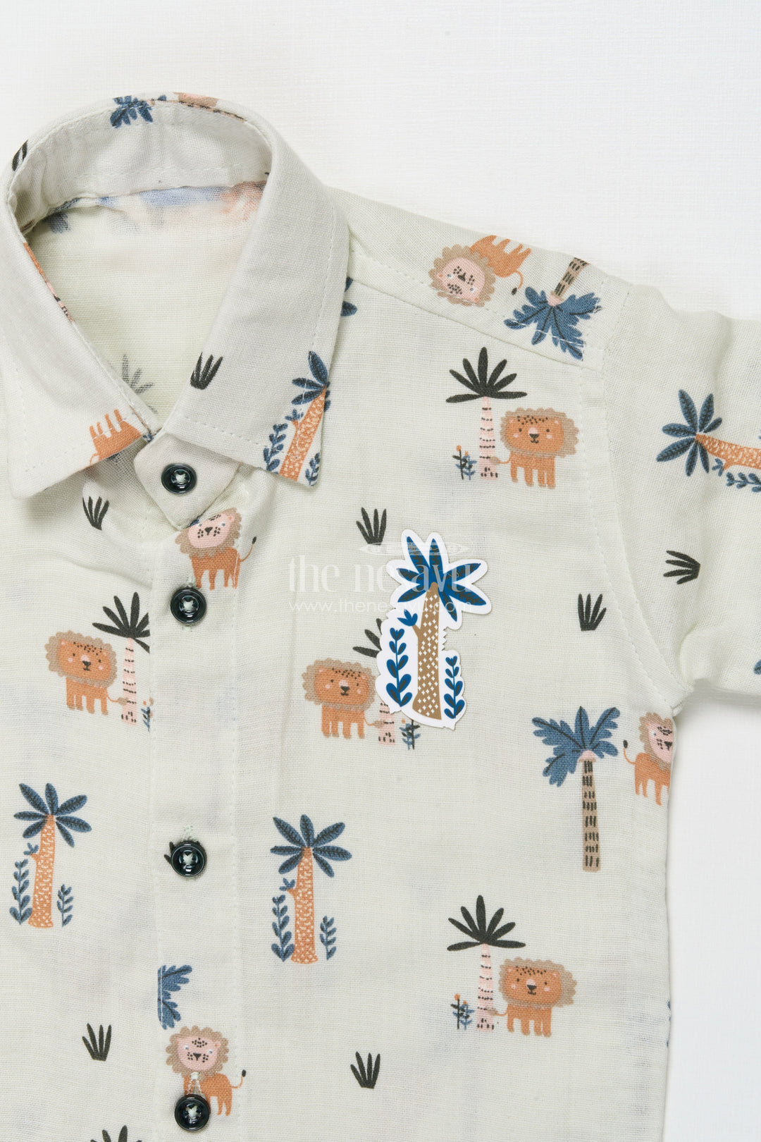 The Nesavu Boys Casual Set Jungle Theme Casual Outfit for Toddler Boys with Printed Shirt and Elastic Pants Nesavu Nesavu jungle theme toddler boys cotton casual outfit digital print shirt elastic pants