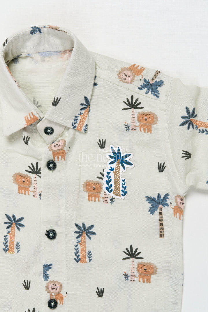 The Nesavu Boys Casual Set Jungle Theme Casual Outfit for Toddler Boys with Printed Shirt and Elastic Pants Nesavu Nesavu jungle theme toddler boys cotton casual outfit digital print shirt elastic pants