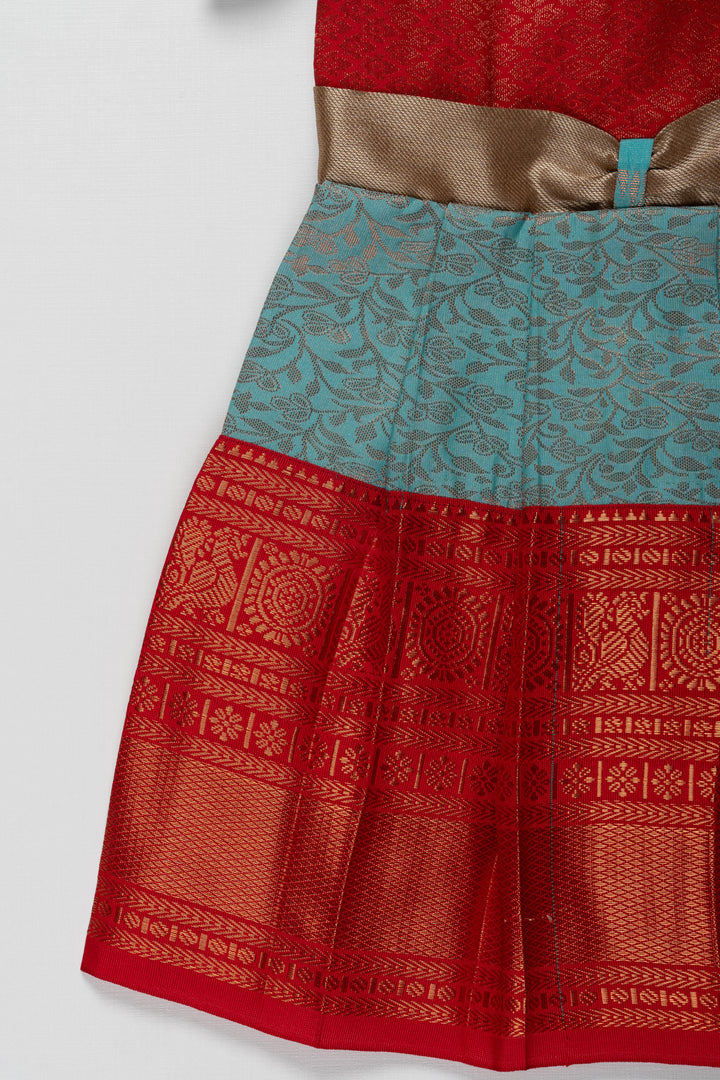 The Nesavu Tie-up Frock Kanchipuram Inspired Silk Tie-Up Frock for Infant Girls - Ideal for Choroonu Nesavu Kanchipuram Inspired Silk Tie-Up Frock for Infant Girls - Perfect for Choroonu