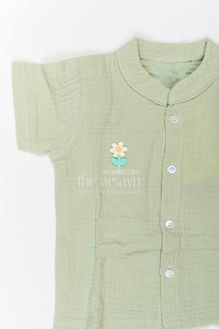 The Nesavu Night Dress Kids Breathable Pajama Set for Summer Sleep and Relaxed Mornings Nesavu Nesavu Kids Breathable Muslin Pajama Set For Summer Sleep Relaxed Mornings With Floral Embroidered Top