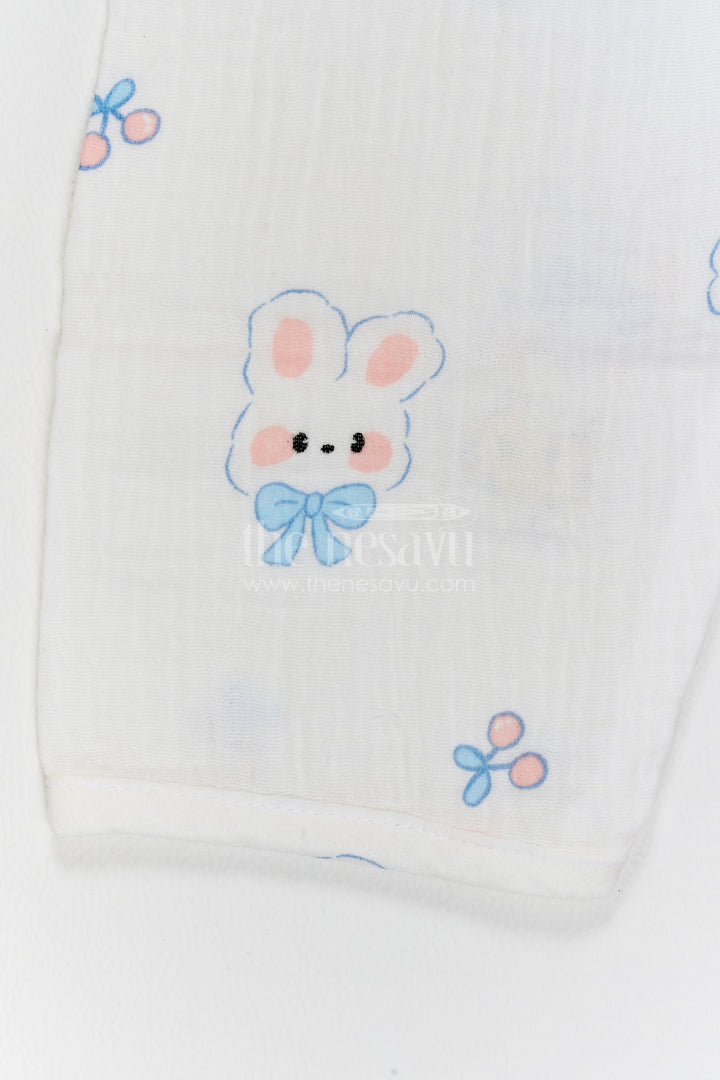 The Nesavu Night Dress Kids Bunny Print Night Suit for Cosy Bedtime and Sleepovers Nesavu Nesavu Kids Bunny Print Muslin Night Suit For Cosy Bedtime Sleepovers With Full Length Pajama Pants