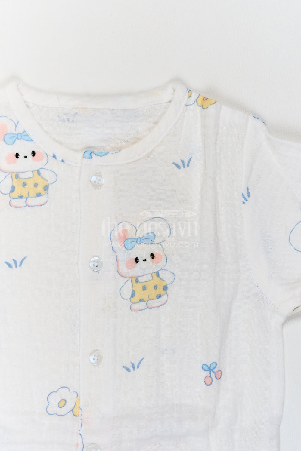 The Nesavu Night Dress Kids Bunny Print Night Suit for Cosy Bedtime and Sleepovers Nesavu Nesavu Kids Bunny Print Muslin Night Suit For Cosy Bedtime Sleepovers With Full Length Pajama Pants