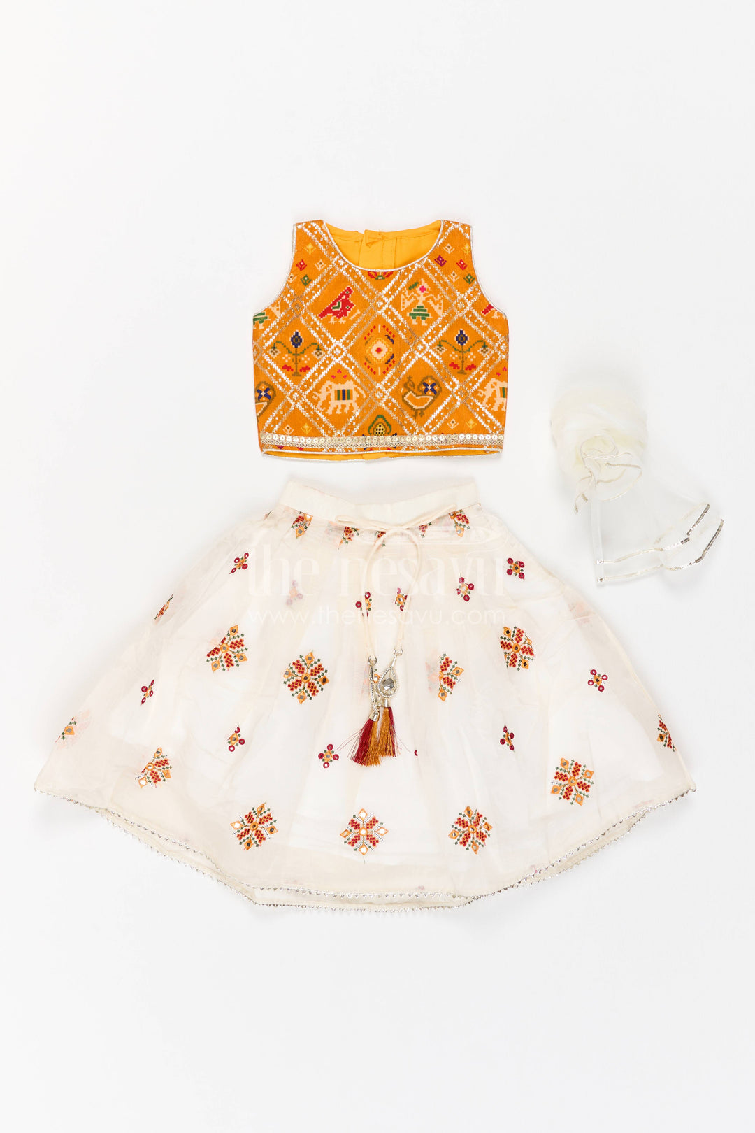 The Nesavu Girls Lehenga Choli Kids Chaniya Choli in Orange for Milestone Days Nesavu 16 (1Y) / Orange / Viscose Silk GL956A-16 Nesavu Kids Chaniya Choli In Orange For Family Functions GL956A-16