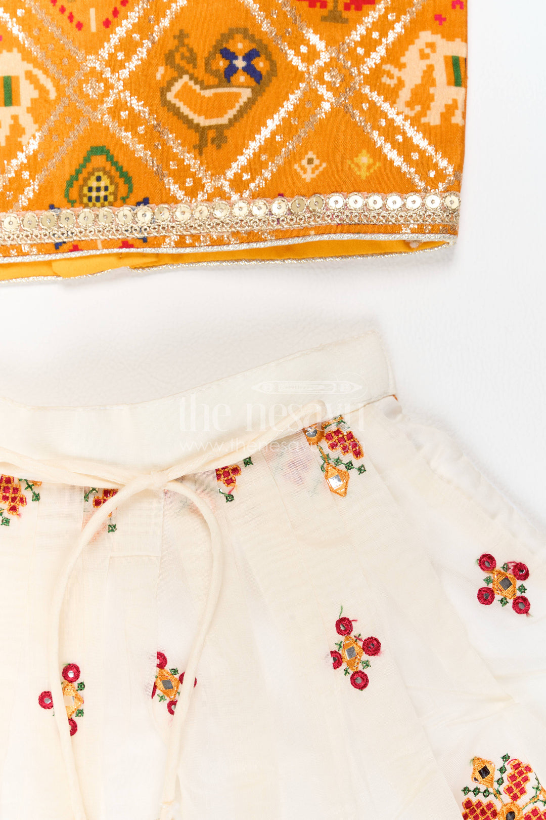 The Nesavu Girls Lehenga Choli Kids Chaniya Choli in Orange for Milestone Days Nesavu Nesavu Kids Chaniya Choli In Orange For Family Functions