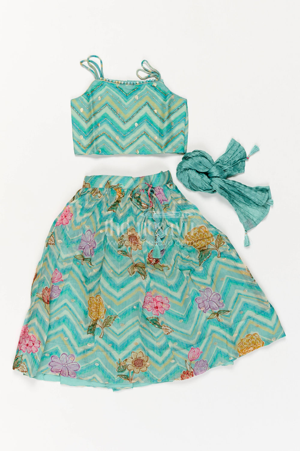 The Nesavu Girls Lehenga Choli Kids Chaniya Choli in Turquoise for Celebrations and Photos Nesavu 18 (2Y) / Turquoise / Viscose Silk GL1026A-18 Nesavu Kids Chaniya Choli In Turquoise For Family Functions GL1026A-18