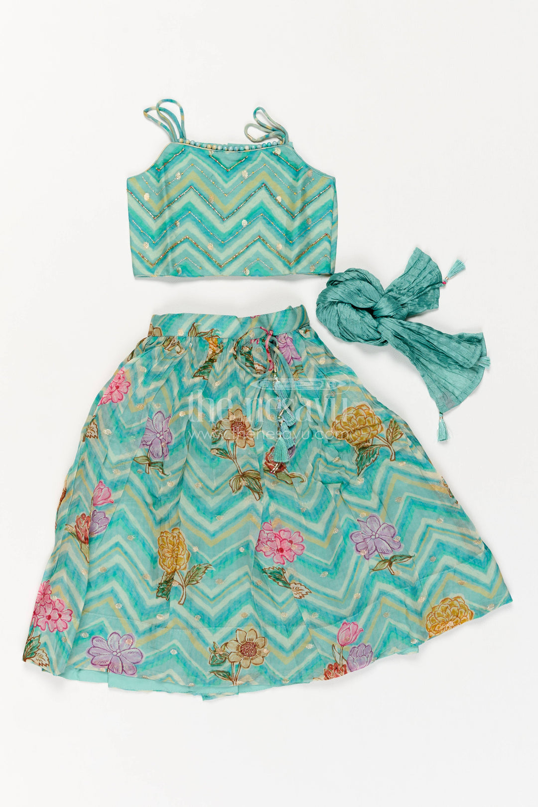 The Nesavu Girls Lehenga Choli Kids Chaniya Choli in Turquoise for Celebrations and Photos Nesavu 18 (2Y) / Turquoise / Viscose Silk GL1026A-18 Nesavu Kids Chaniya Choli In Turquoise For Family Functions GL1026A-18