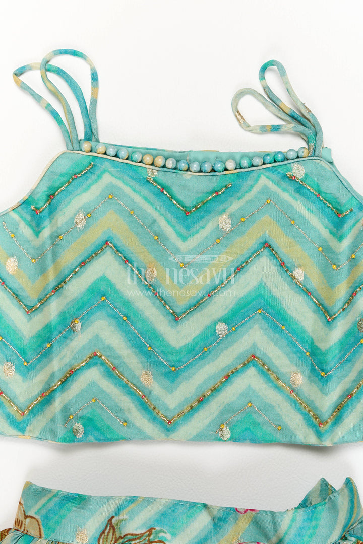 The Nesavu Girls Lehenga Choli Kids Chaniya Choli in Turquoise for Celebrations and Photos Nesavu Nesavu Kids Chaniya Choli In Turquoise For Family Functions
