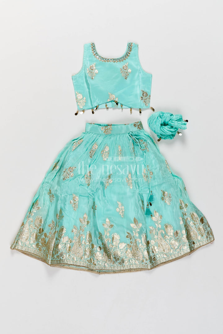 The Nesavu Girls Lehenga Choli Kids Chaniya Choli with Jacquard Weave for Weddings and Parties Nesavu 18 (2Y) / Blue / Viscose Silk GL1029A-18 Nesavu Kids Chaniya Choli In Blue For Family Functions GL1029A-18