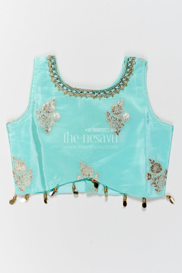 The Nesavu Girls Lehenga Choli Kids Chaniya Choli with Jacquard Weave for Weddings and Parties Nesavu Nesavu Kids Chaniya Choli In Blue For Family Functions