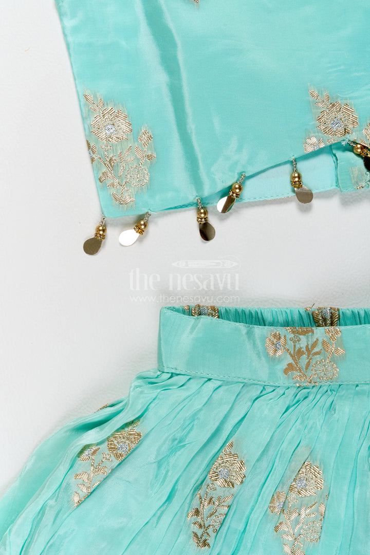 The Nesavu Girls Lehenga Choli Kids Chaniya Choli with Jacquard Weave for Weddings and Parties Nesavu Nesavu Kids Chaniya Choli In Blue For Family Functions