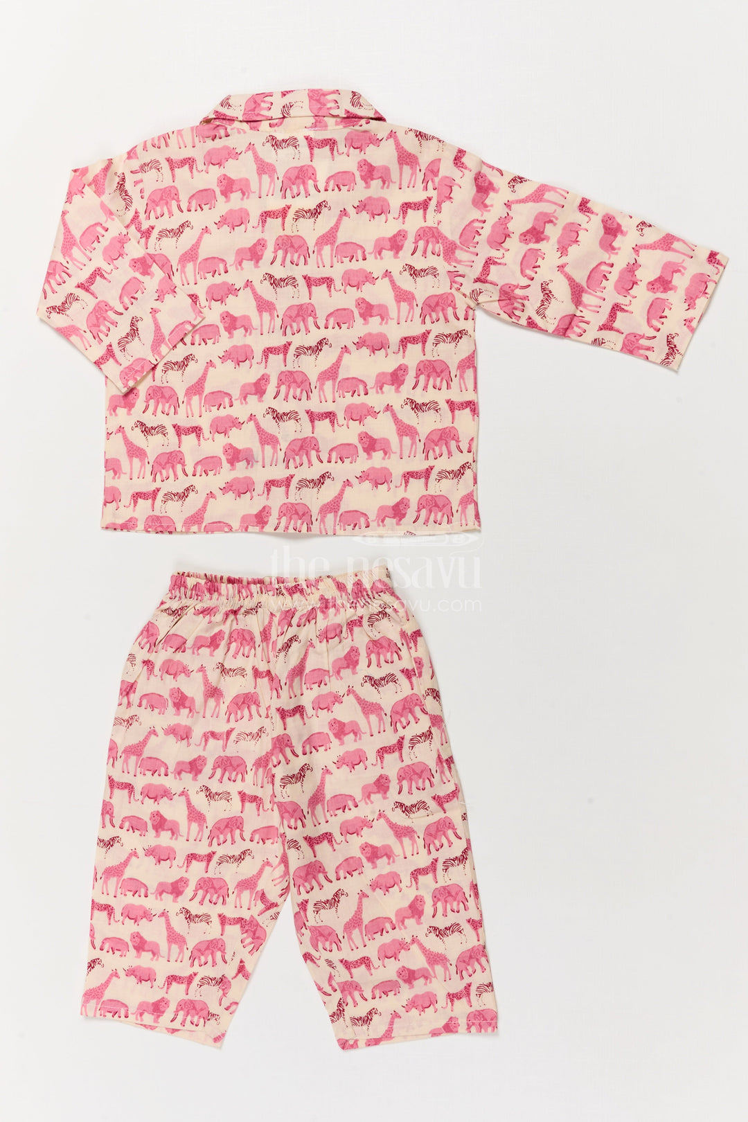 The Nesavu Night Dress Kids Cotton Night Suit with Animal Print for Cozy Sleep Nesavu Nesavu cotton night suit for kids with animal print – breathable and soft sleepwear set
