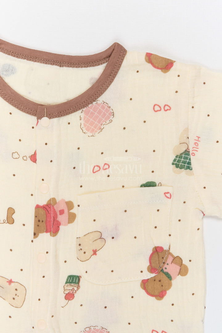 The Nesavu Night Dress Kids Cotton Night Suit with Bunny Print for Bedtime Comfort Nesavu Nesavu Kids Muslin Cotton Bunny Print Night Suit For Comfortable Daily Sleepwear