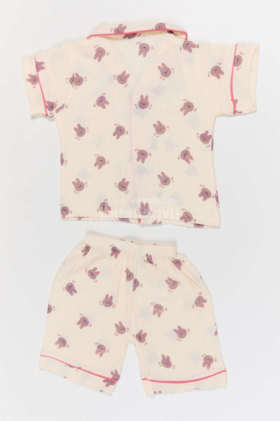 The Nesavu Night Dress Kids Cotton Night Suit with Bunny Print for Bedtime Nesavu Nesavu Kids Muslin Cotton Bunny Print Night Suit For Comfortable Sleepwear