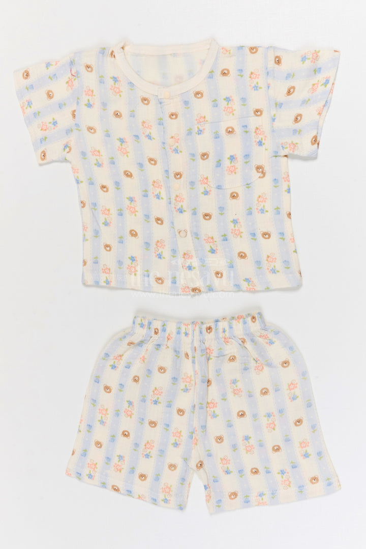 The Nesavu Night Dress Kids Cotton Night Suit with Bunny Print for Cozy Sleep Nesavu 10 (NB) / Cream / Muslin Cotton NS061A-10 Nesavu Kids Muslin Cotton Bunny Print Night Suit For Everyday Summer Sleep