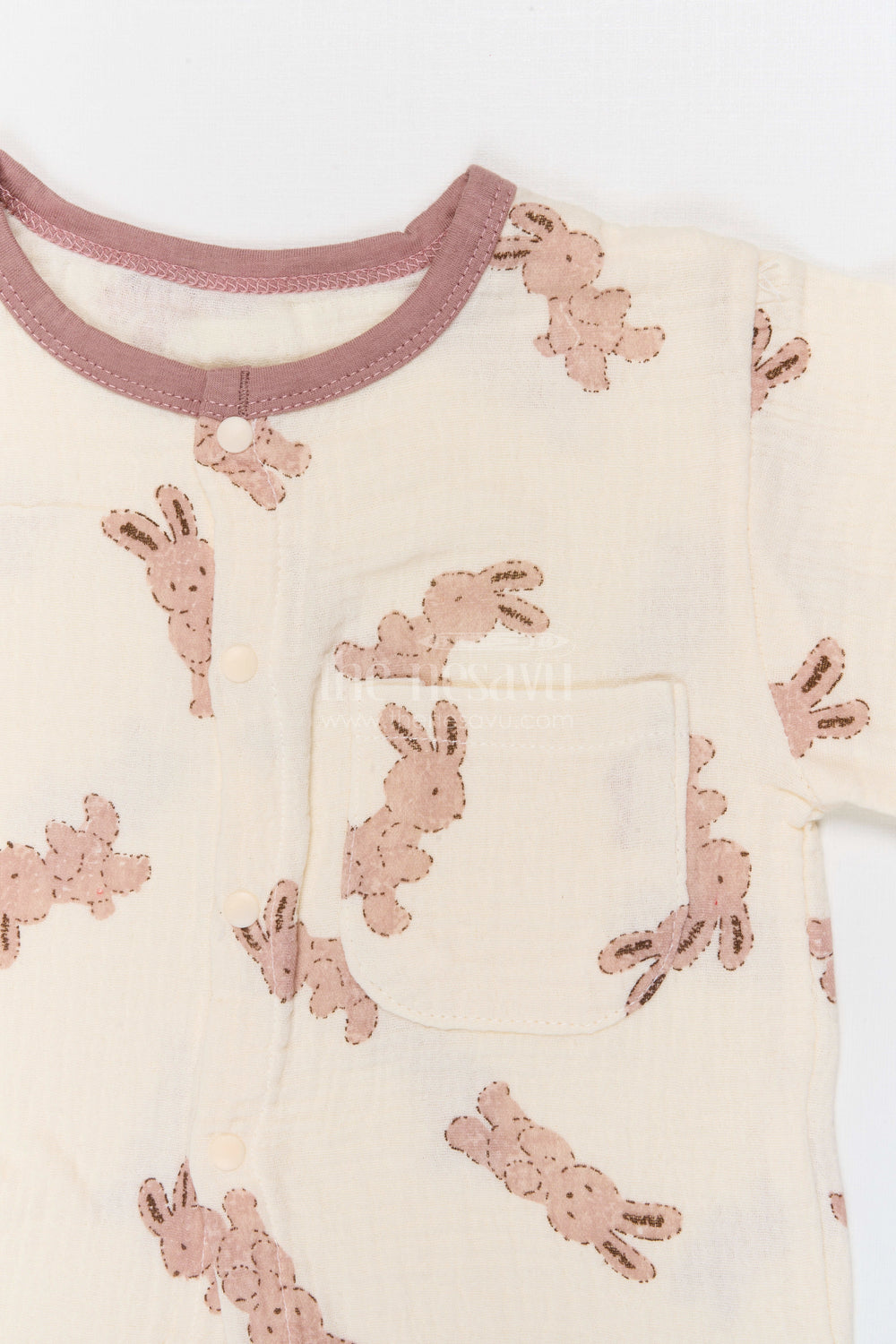 The Nesavu Night Dress Kids Cotton Night Suit with Bunny Print for Cozy Sleep Nesavu Nesavu Kids Muslin Cotton Bunny Print Night Suit For Everyday Summer Sleep