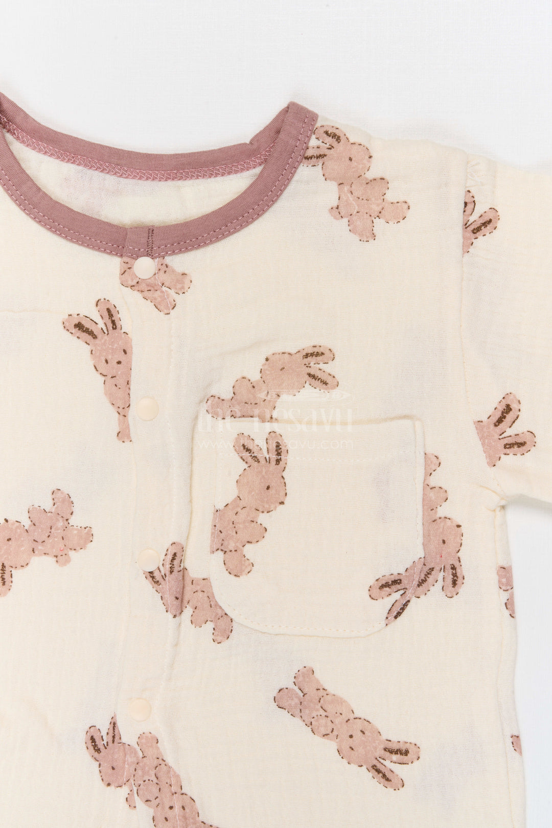 The Nesavu Night Dress Kids Cotton Night Suit with Bunny Print for Cozy Sleep Nesavu Nesavu Kids Muslin Cotton Bunny Print Night Suit For Everyday Summer Sleep