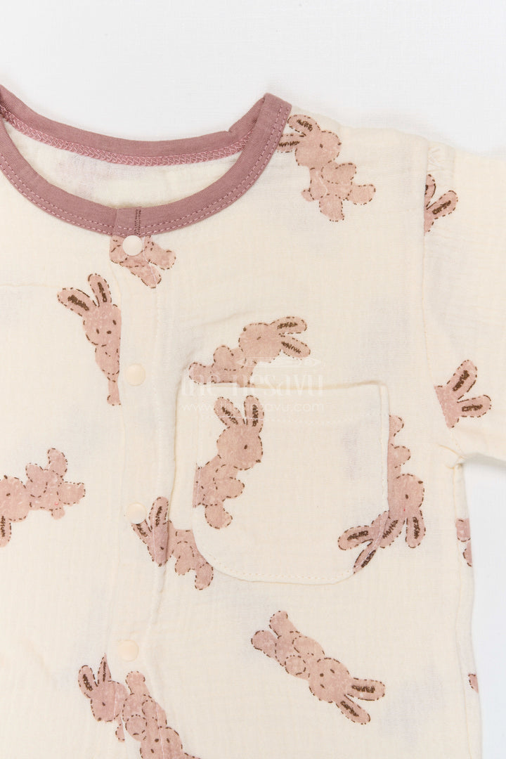The Nesavu Night Dress Kids Cotton Night Suit with Bunny Print for Cozy Sleep Nesavu Nesavu Kids Muslin Cotton Bunny Print Night Suit For Everyday Summer Sleep