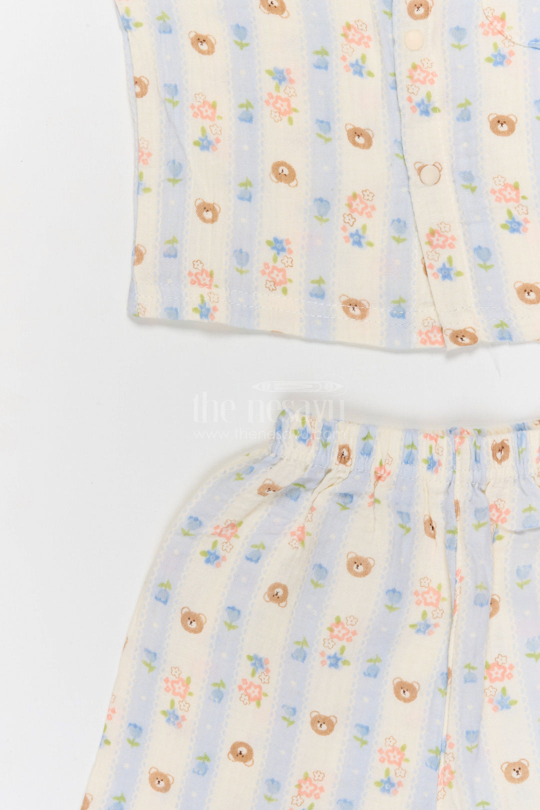 The Nesavu Night Dress Kids Cotton Night Suit with Bunny Print for Cozy Sleep Nesavu Nesavu Kids Muslin Cotton Bunny Print Night Suit For Everyday Summer Sleep